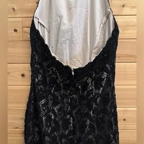 Vintage Stenay Size Small Beaded High Halter Scalloped Neckline Fancy Prom Gown Black