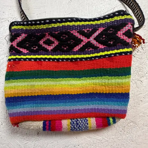Boho Woven Rainbow Stripe Crossbody Bag Small Purple