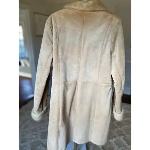 Leather Pennylane Longline Coat L LNR Faux Fur Lined Boho 70s Y2K Boho Retro VTG Tan Size L