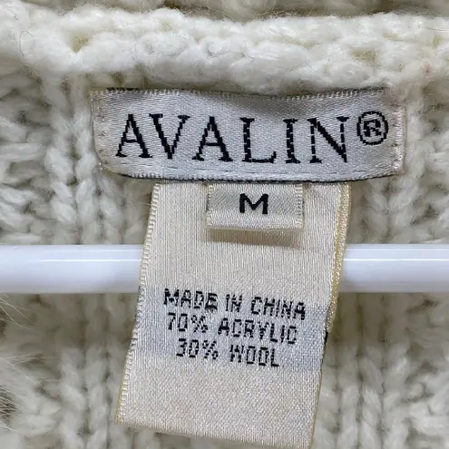 Avalin Sweater Vest Faux Fur Collar Wool Blend Sleeveless Knit Ivory M White Size M