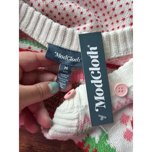 Modcloth NWT  White and Red Strawberry Cardigan