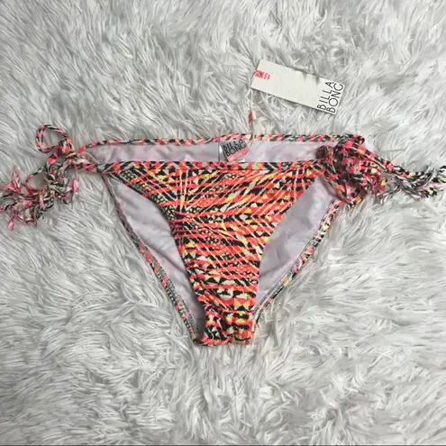 Billabong NEW NWT  Bikini Bottoms Swim Fringe Tie Tribal Pink Black Neon Small