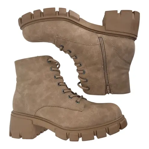 MIA Women's Terrie Lace Up Chunky Lug Sole Combat Boots Taupe Size 9.5M