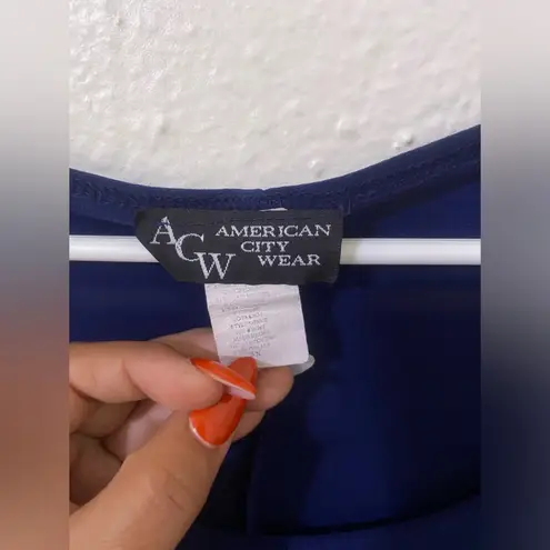 American City Wear Women’s 3/4 sleeve Blouse Top Shirt 3X Color Blue Round Neck