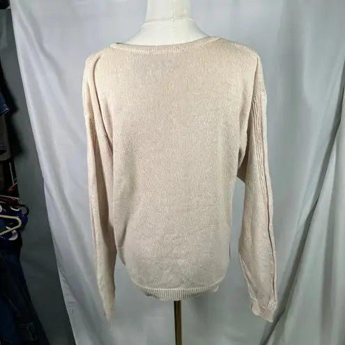 Cottage Essentials Embroidered Floral Sweater‎ Beige Ramie Cotton M Vintage Pink Size M