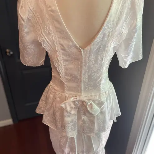 Gunne Sax Vintage Jessica McClintock Peplum Dress Puff Sleeves Shoulder Pads