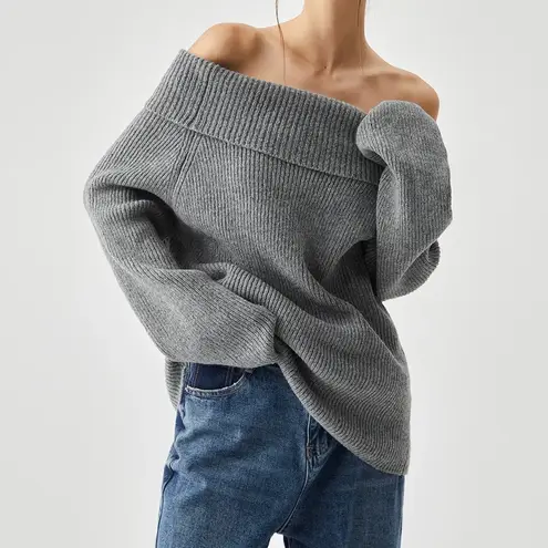 Commense Gray Oversized Overfold Off The Shoulder Knit Sweater S NWT