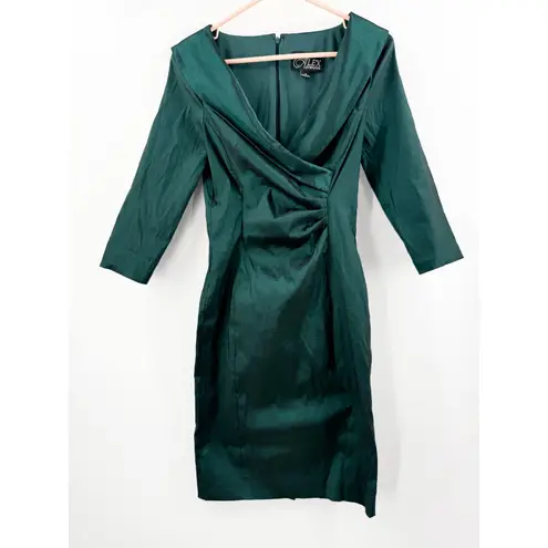 Alex Evenings Dress Size 4 Emerald Green Taffeta Sheath Cocktail Wedding Formal
