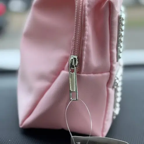 None Pink Cosmetic Bag with Rhinestone Bride Tribe Design Zipper Closure