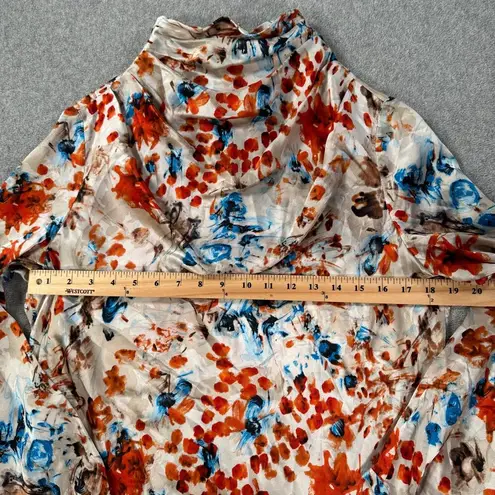 Doncaster Collection Silk Blouse Mock Cowl Neck Women's 14 Blue Orange Floral