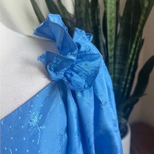 Vintage 70s Prairie Dress Blue Puff Sleeve Floral ILGWU Union Made Size M