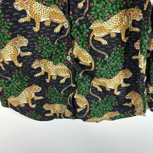 Printfresh Leopard Botanical Button Down Pajama Shirt Women's Size M animal