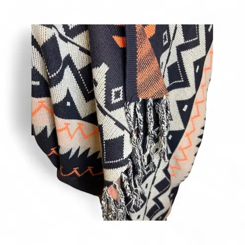 Fantastic Fawn Women's Open Cardigan Navy Orange Aztec Pattern Poncho S Western