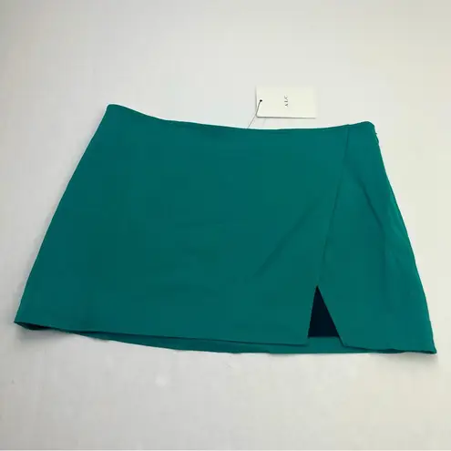ALC Frank A.L.C. Rylee Faux-wrap Mini Skirt Women Size 6 Jade Teal Green Crepe Stretch NEW
