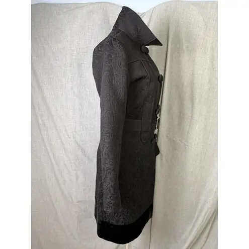 Arden B Black Jacquard Brocade Belted Victorian Gothic Coat Medium