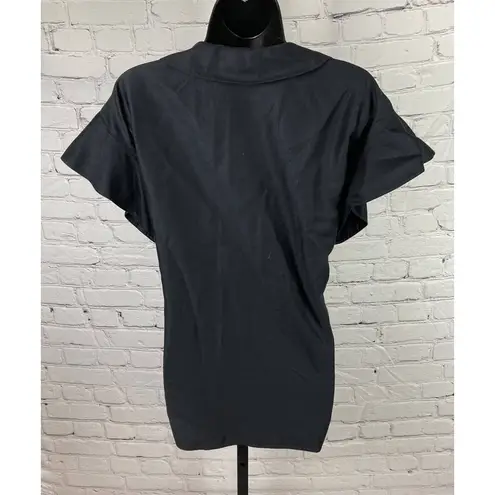 Vtg Chris Hudson Couture Black Bib Neck‎ Ruffle Button Top sz L Custom Designer Size L