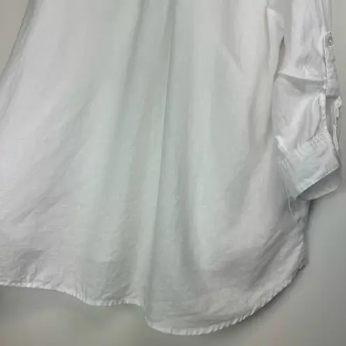 For Cynthia Womens White Linen Tunic Top Sz 3X Draped Pockets Lagenlook