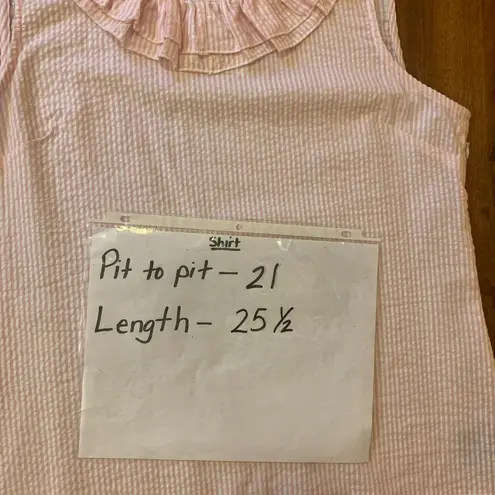 Charlie Paige NWT Top Large Pink White Stripes Tank Top with Ruffled Bib Collar