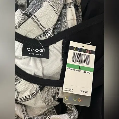 COOGI Bodycon Plaid Dress Long Sleeve Mini Black White Sz Large Vintage Y2K 90s