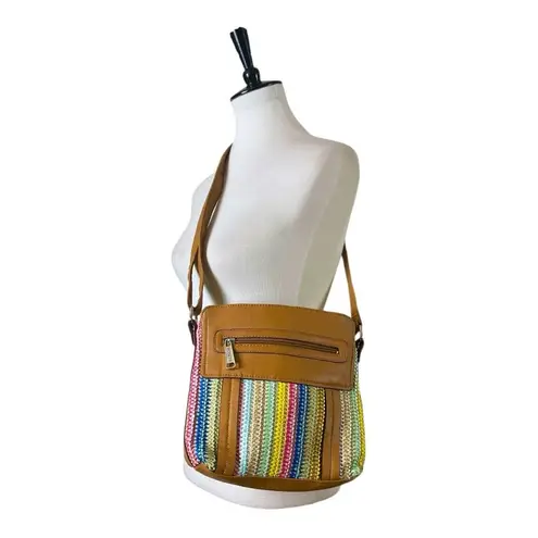 Rosetti Rossetti Crossbody Bag Pink Blue Yellow Tan Woven Fabric Faux Leather Medium