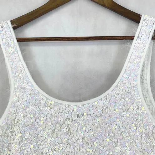 Gryphon New York Womens Sequin Tank Top Large NYE Party Glam Retro Club Showgirl White