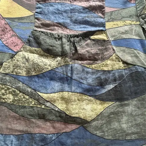 VBN Moda Italy Linen Dress Multicolor Abstract Art Wave Print Patchwork Medium Blue