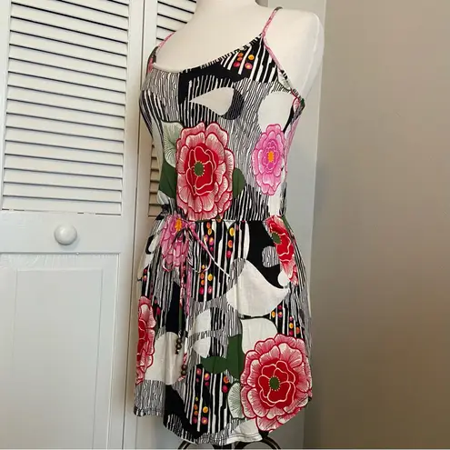 Solemio Vintage Floral Mixed Print Strappy Mini Dress with Pockets Medium M Vtg