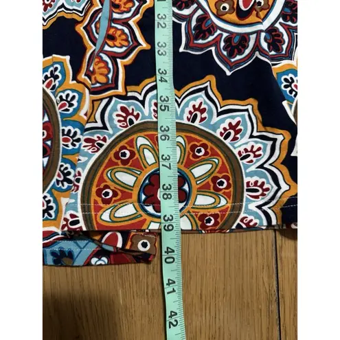 DB Moon Women Size Large Mandala Dress Short Sleeve Tiered Pleated Stretch City