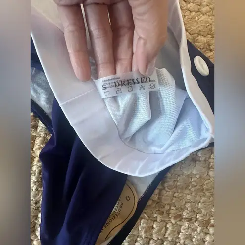 Red and White Striped Bikini Top with Navy High