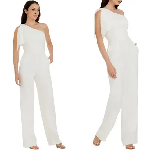 Dress the Population Tiffany One-Shoulder Jumpsuit Women's XXL Off White Bow NWT