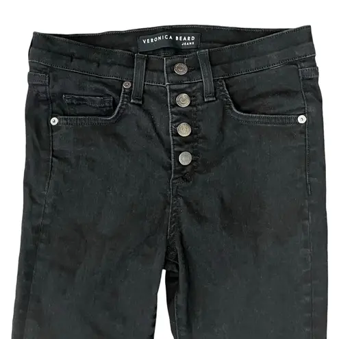 Veronica Beard Black Raven High Rise Button Fly Skinny Jeans Size 26 Denim