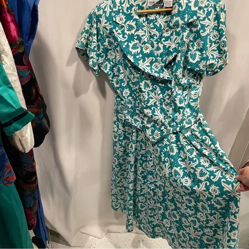 Vintage 80’s tropical teal Sunshine Starshine wrap top button pockets trad mod Blue Size 14