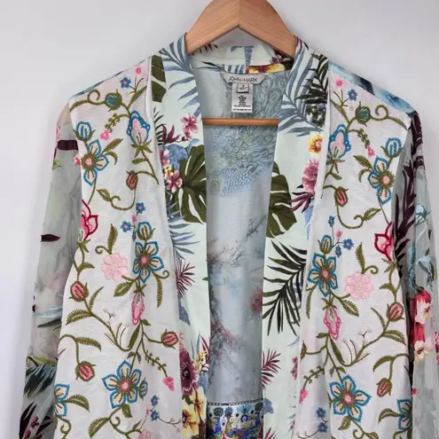 John Mark Kimono Cardigan Womens Small White Embroidered Romantic Boho Resort