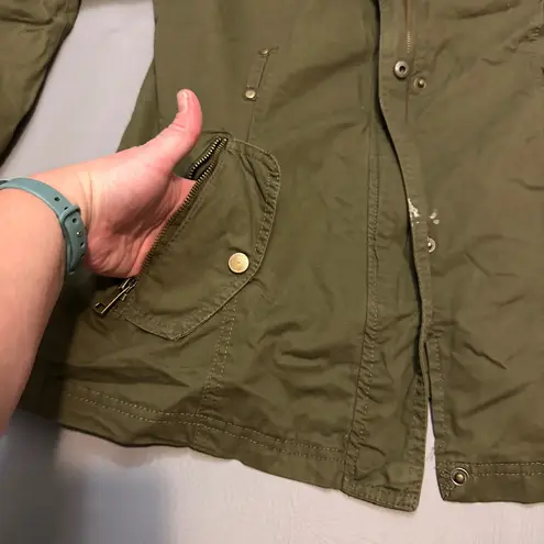 Miss London Olive Green Hooded Utility Jacket Women's XL Zip Snap Pockets