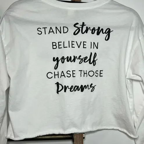 Love Vintage White Scoop Neck Cropped Long Sleeve Top Size Large