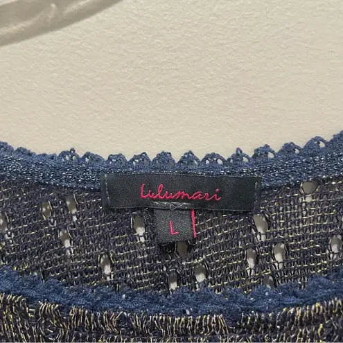 Lulumari Ruffle Sleeve Top Navy Metallic Women’s Size Large NWT