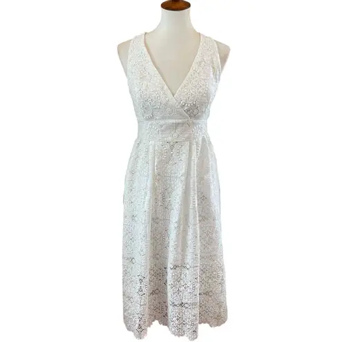 Maje White Lace Crochet Midi Dress Coastal Cowgirl Wedding Yacht Wife Boho Bride