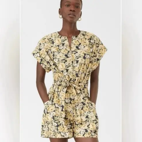 La Vie Rebecca Taylor Size S Serena Fleur Yellow Short Cotton Romper Floral