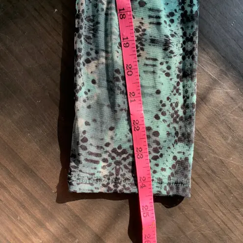 INC Sheer Snake Print Tunic Top Beaded Neck Teal Black Small Nylon Mesh Blouse Blue