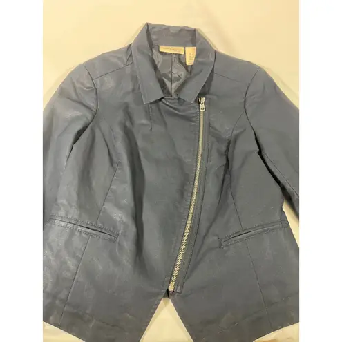 DKNY Jeans Petites Asymmetrical Zip Moto Crop Jacket Women's Navy Blue Sz