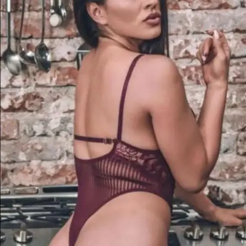 Purple Mesh Lace Bodysuit One Piece Lingerie Thong NWT Size M