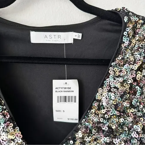 ASTR NWT  the Label Nix Sequin Long Sleeve Crop Top in Black & Rainbow sz S