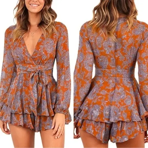 Relipop New  Floral Print Romper in burnt orange - M‎