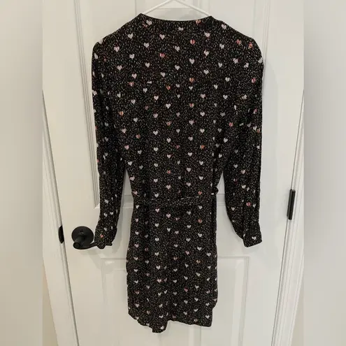 DR2 Black Red Abstract Heart Long Sleeve Fully Lined Shirt Dress Women’s Size S