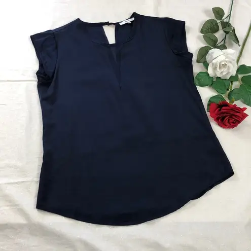 Ro & De  Navy Blue Blouse Sheer V Wrap Open Back Size S Women’s