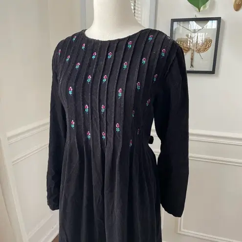 Vintage 80s Karin Stevens Black Corduroy Modest Prairie Dress 8
