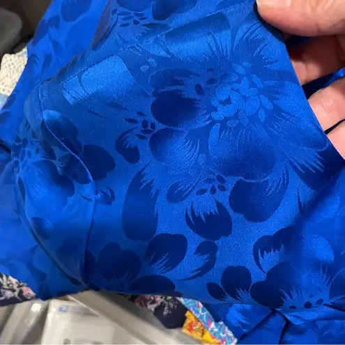 Vintage 80’s blue floral silk drop waist Pat Argenti giant bow tie pleated dress Size 8