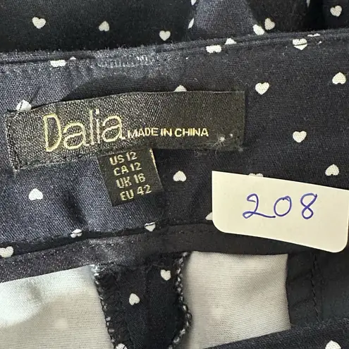 Dalia Women’s Navy Ankle Pants Size 12 Polca Dot Heart Print Stretch Waist 36 Blue
