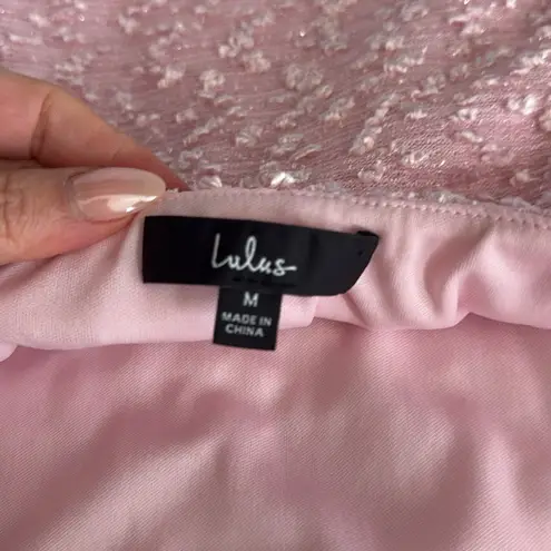 Lulus Pop the Bubbly Pink Tweed Mini Shift Dress Size Medium