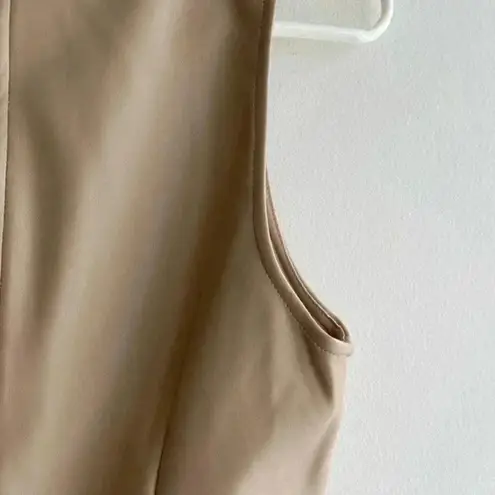 Kirious Faux Vegan Leather Cropped Tank Top, Tan/Cream Tank, Women’s Large